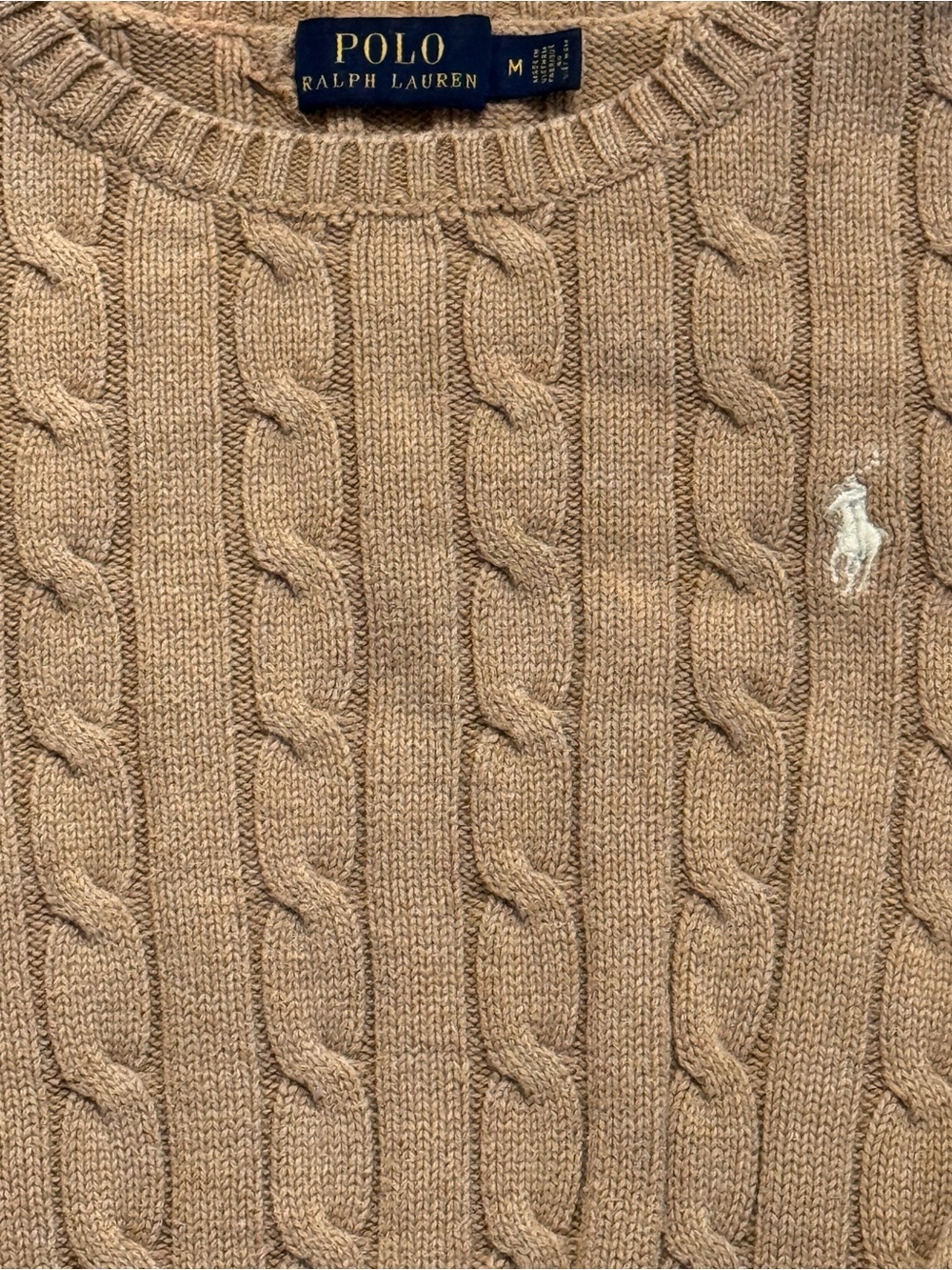 Polo by Ralph Lauren Tan Cable Knit Crewneck Sweater - Picture 2 of 2